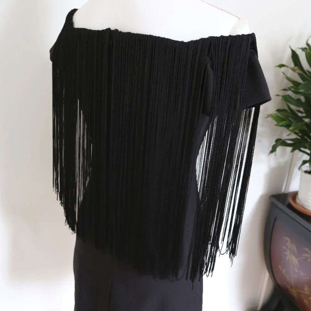 ✰ Black Fringed Zara Mini Dress - Off the Shoulder with Festival-Ready Style ✰ - Picture 10 of 15